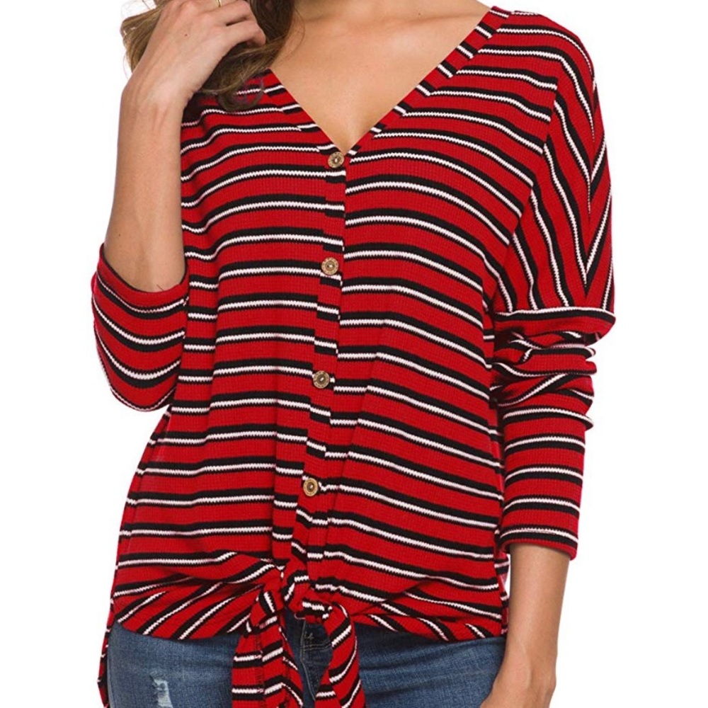 Womens Waffle Knit Tunic Blouse top loose fit